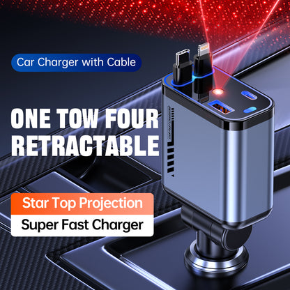120W 4-in-1 Car Charger with Retractable Cable & Star Roof Ambient Light