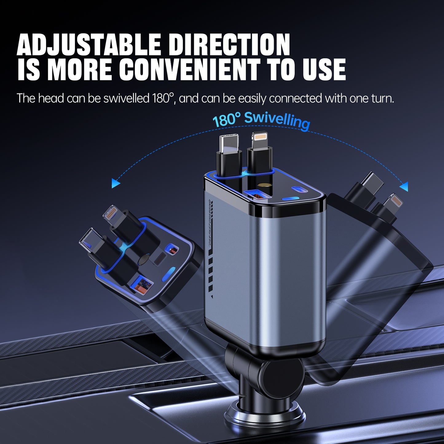 120W 4-in-1 Car Charger with Retractable Cable & Star Roof Ambient Light