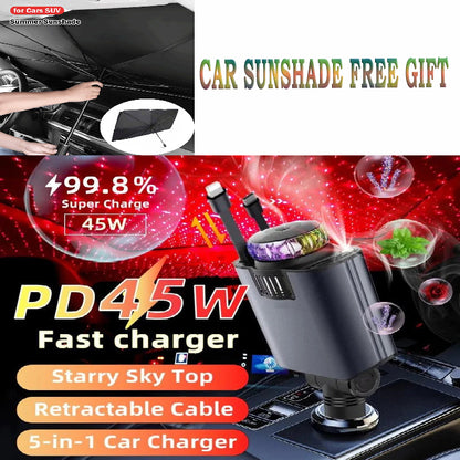 5-in-1 Starlight Car Charger with Retractable Cable & Air Freshener