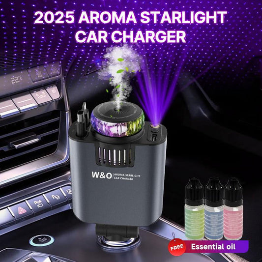 W&O Aromatic Starlight Car Charger – Fast Charging, Dual Port + 3 Diffuser Bottles Free