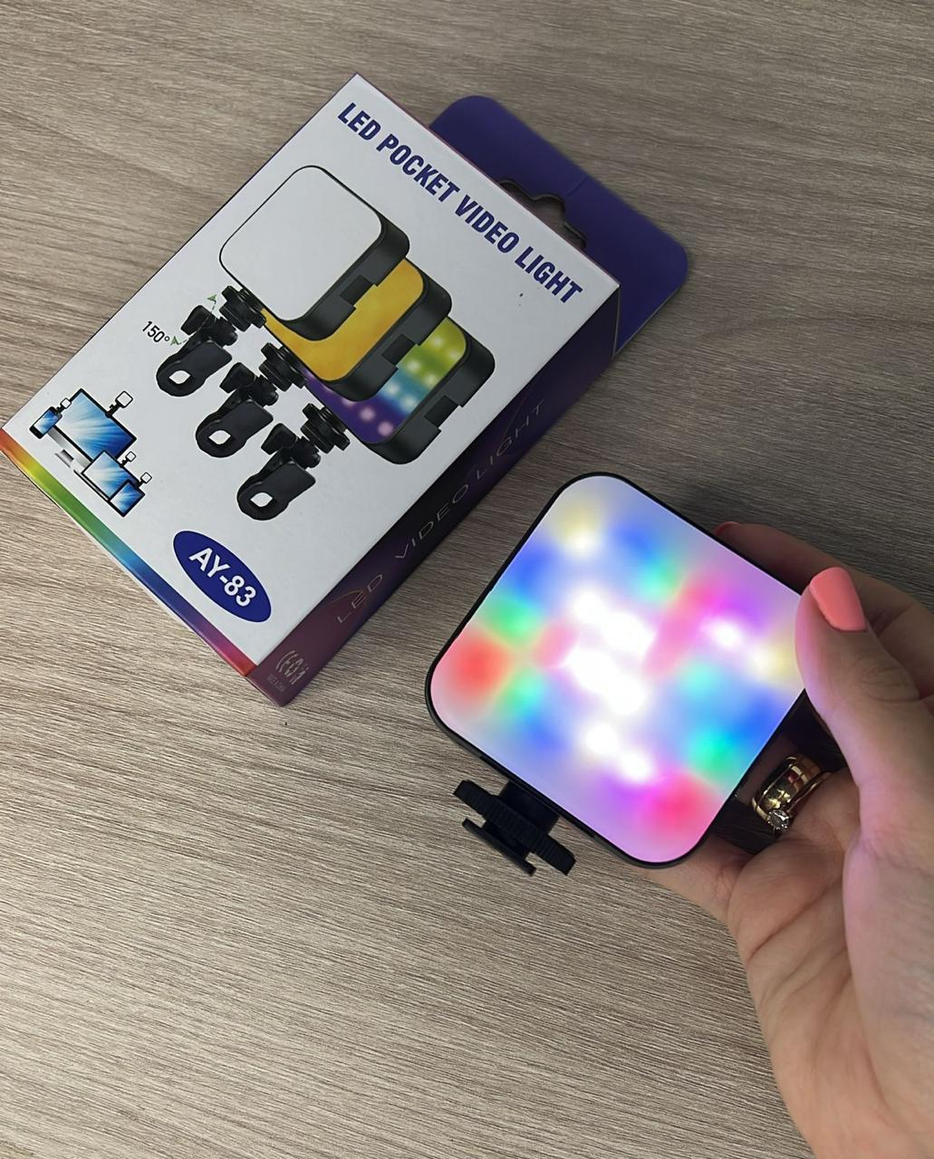 LED Pocket Video Light AY-83 Rechargable– RGB & White Modes with Clip