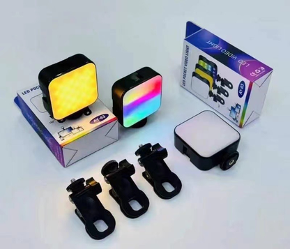 LED Pocket Video Light AY-83 Rechargable– RGB & White Modes with Clip