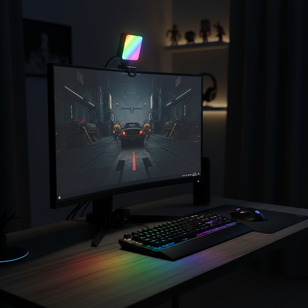 RGB clip light on gaming monitor setup