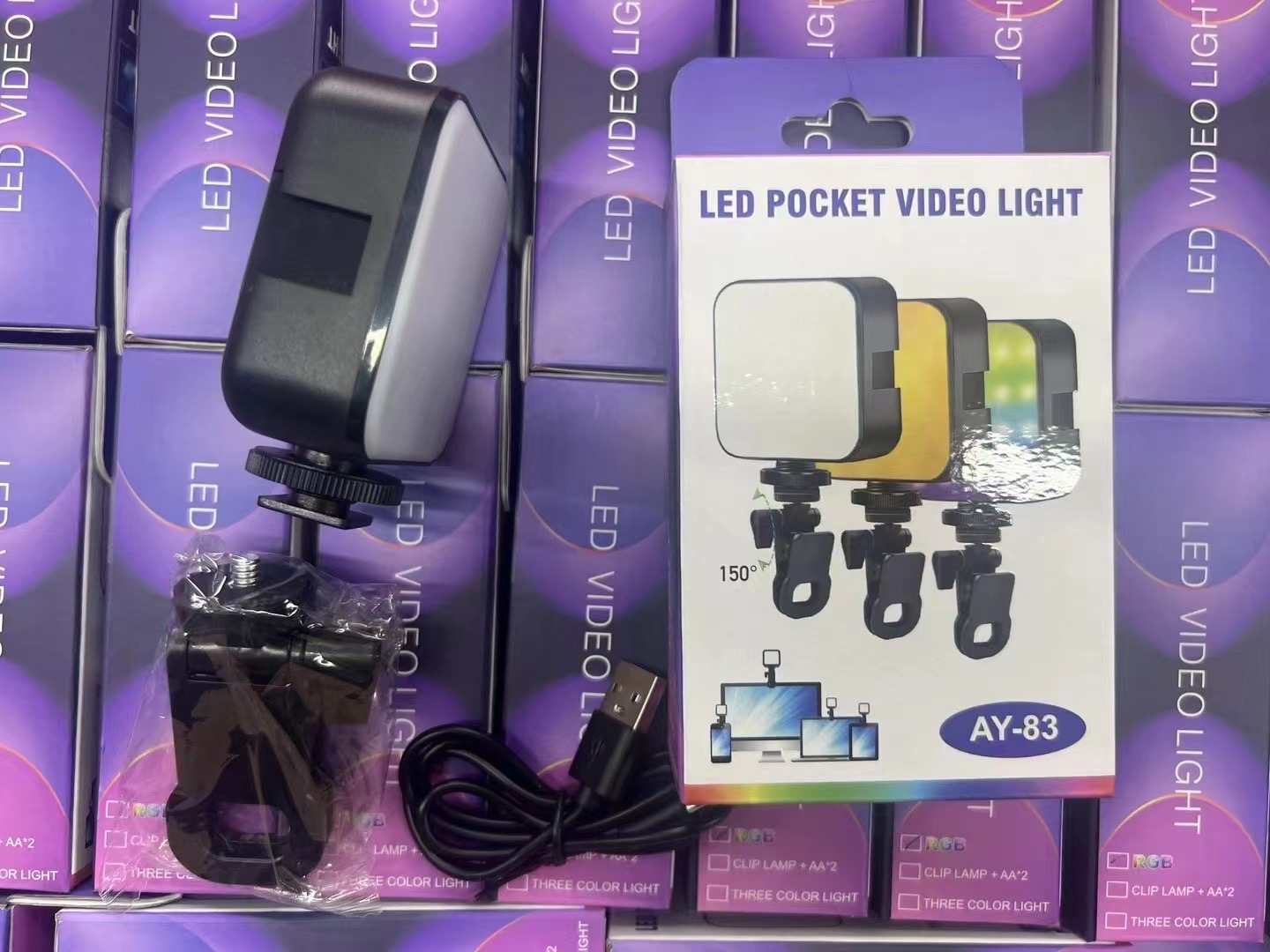 LED Pocket Video Light AY-83 Rechargable– RGB & White Modes with Clip