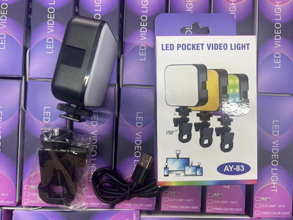 LED Pocket Video Light AY-83 Rechargable– RGB & White Modes with Clip