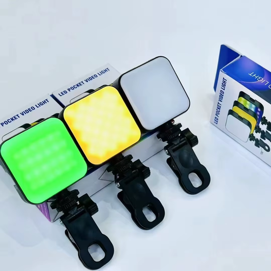LED Pocket Video Light AY-83 Rechargable– RGB & White Modes with Clip