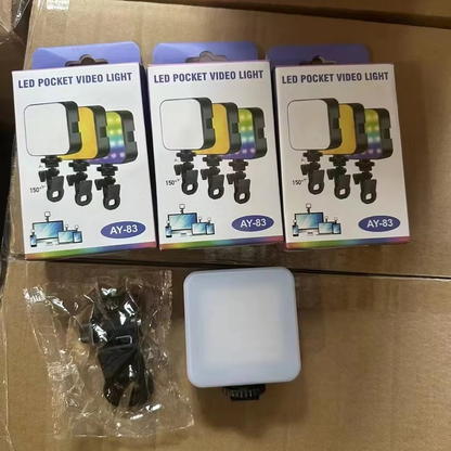 LED Pocket Video Light AY-83 Rechargable– RGB & White Modes with Clip